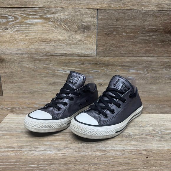 Converse Shoes - Converse Metallic Gray Leather Low Top Sneakers Women's Size 6